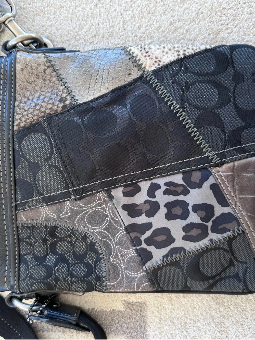 Coach Patchwork Signature & Leopard Wristlet in Black and Gray Y2K